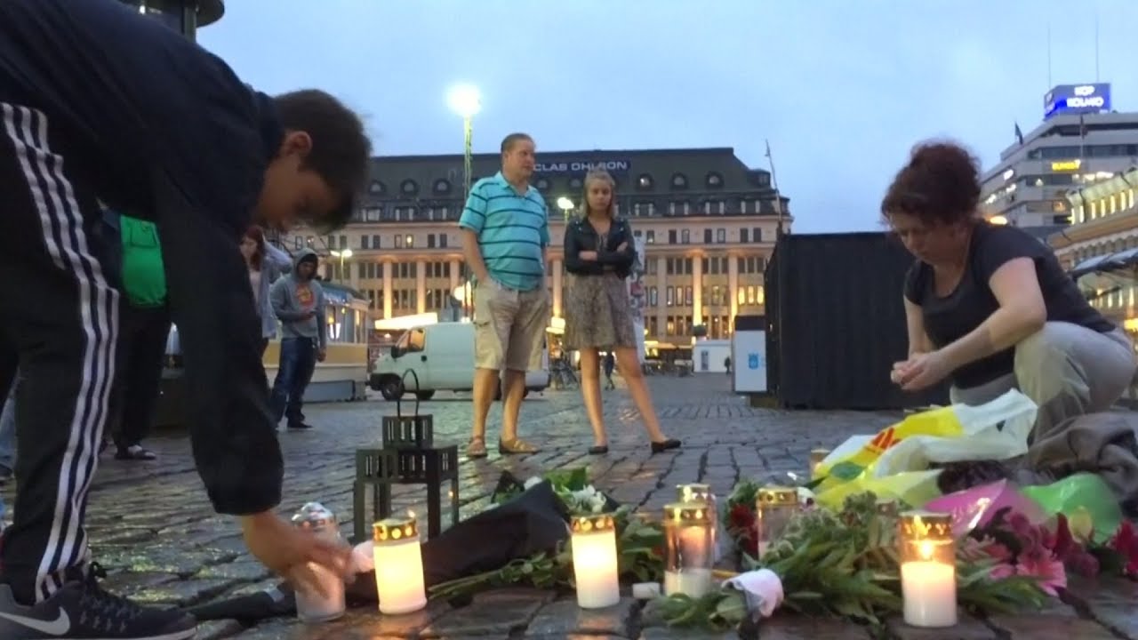 Finnish police arresting terrorist attacker