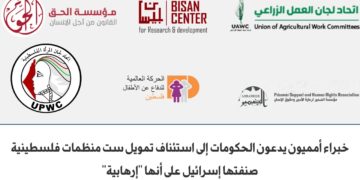 خبراء أمميون: يدعون الحكومات إلى استئناف تمويل ست منظمات فلسطينية صنفتها إسرائيل على أنها “إرهابية”